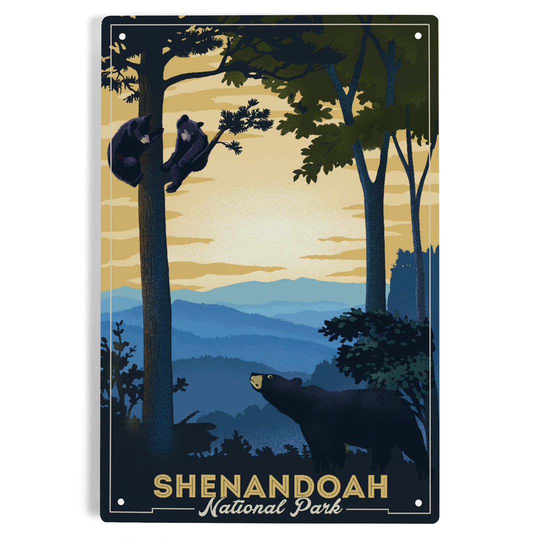Shenandoah National Park, Black Bears, Lithograph, Metal Signs