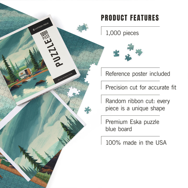 At Home Anywhere, Camper in Evergreens, 1000 Piece Jigsaw Puzzle