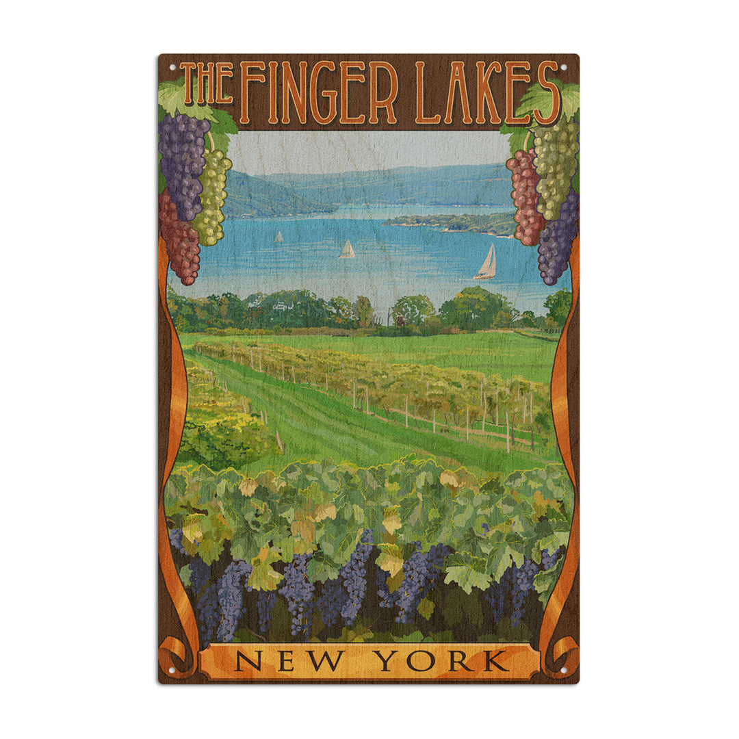 The Finger Lakes, New York, Vineyard Scene, Lantern Press Artwork, Wood Signs and Postcards