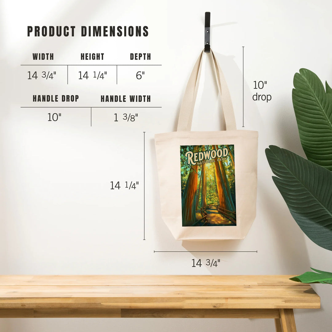 Redwood National Park, California, Oil Painting, Tote Bag