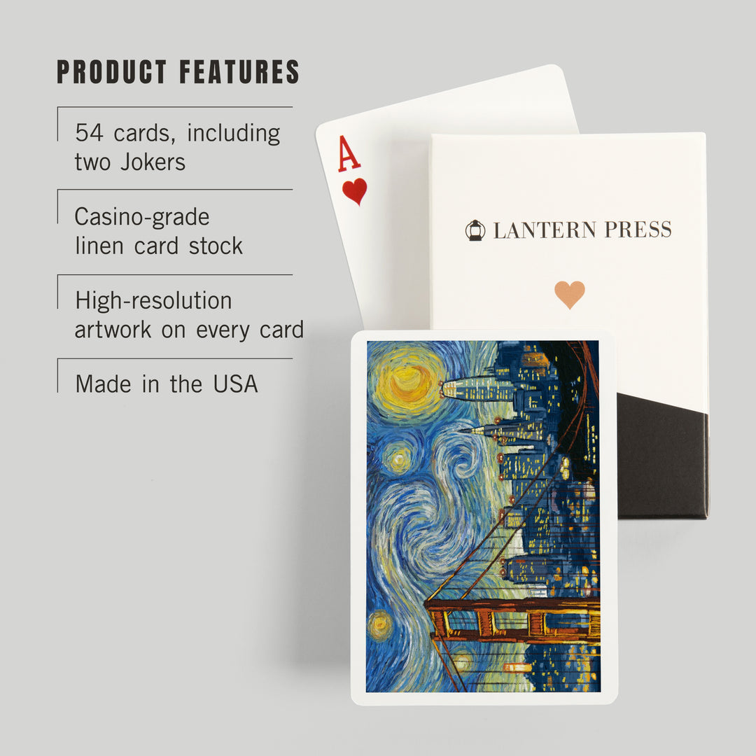 Playing Cards, San Francisco, California, Starry Night City Series, 52 Card Deck with Jokers in Box, Unique Art