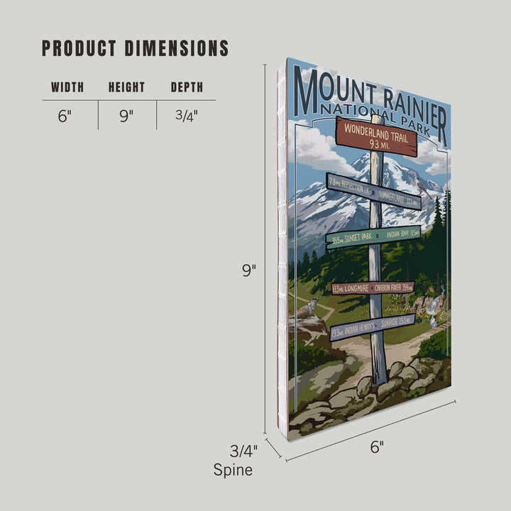 Lined 6x9 Journal, Mount Rainier National Park, Washington, Wonderland Trail Destination Sign Press, Lay Flat, 193 Pages, FSC paper