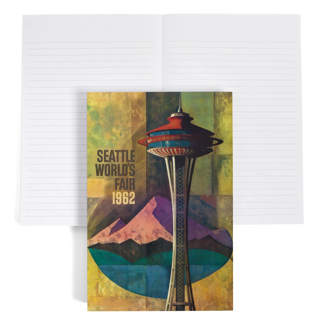 Lined 6x9 Journal, Seattle, Washington, Space Needle World's Fair, Vintage Travel Poster, Lay Flat, 193 Pages, FSC paper