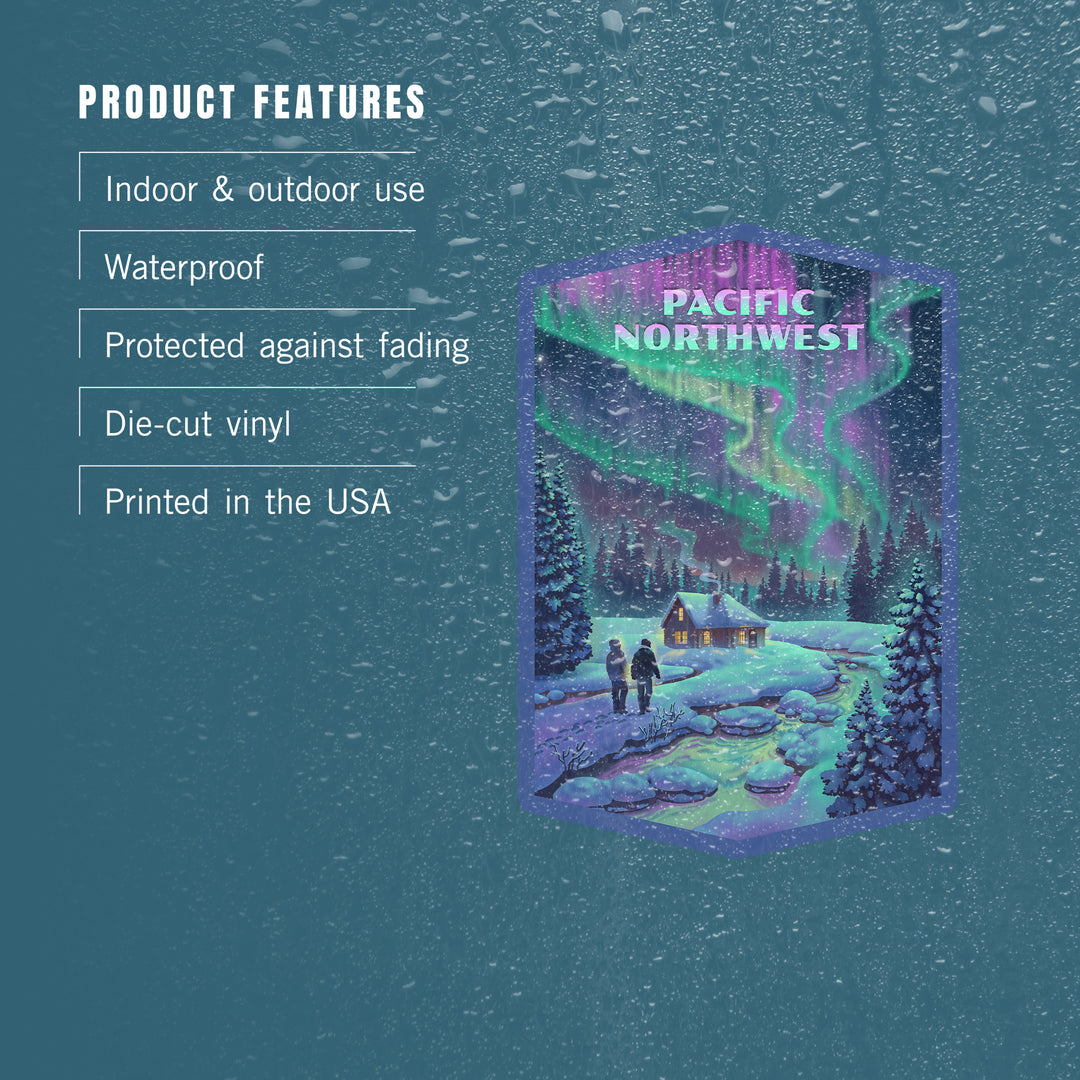 Pacific Northwest, Northern Lights and Cabin, Vinyl Sticker