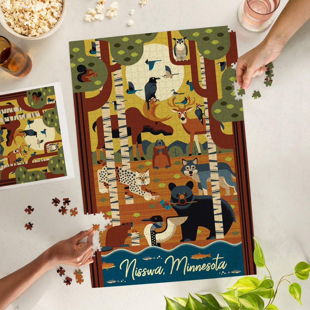 Nisswa, Minnesota, Geometric, Forest Animals, 1000 Piece Jigsaw Puzzle