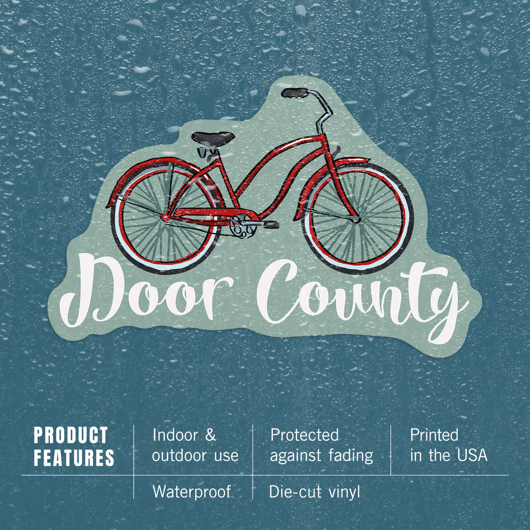Door County, Wisconsin, Beach Cruiser Bike, Contour, Vinyl Sticker