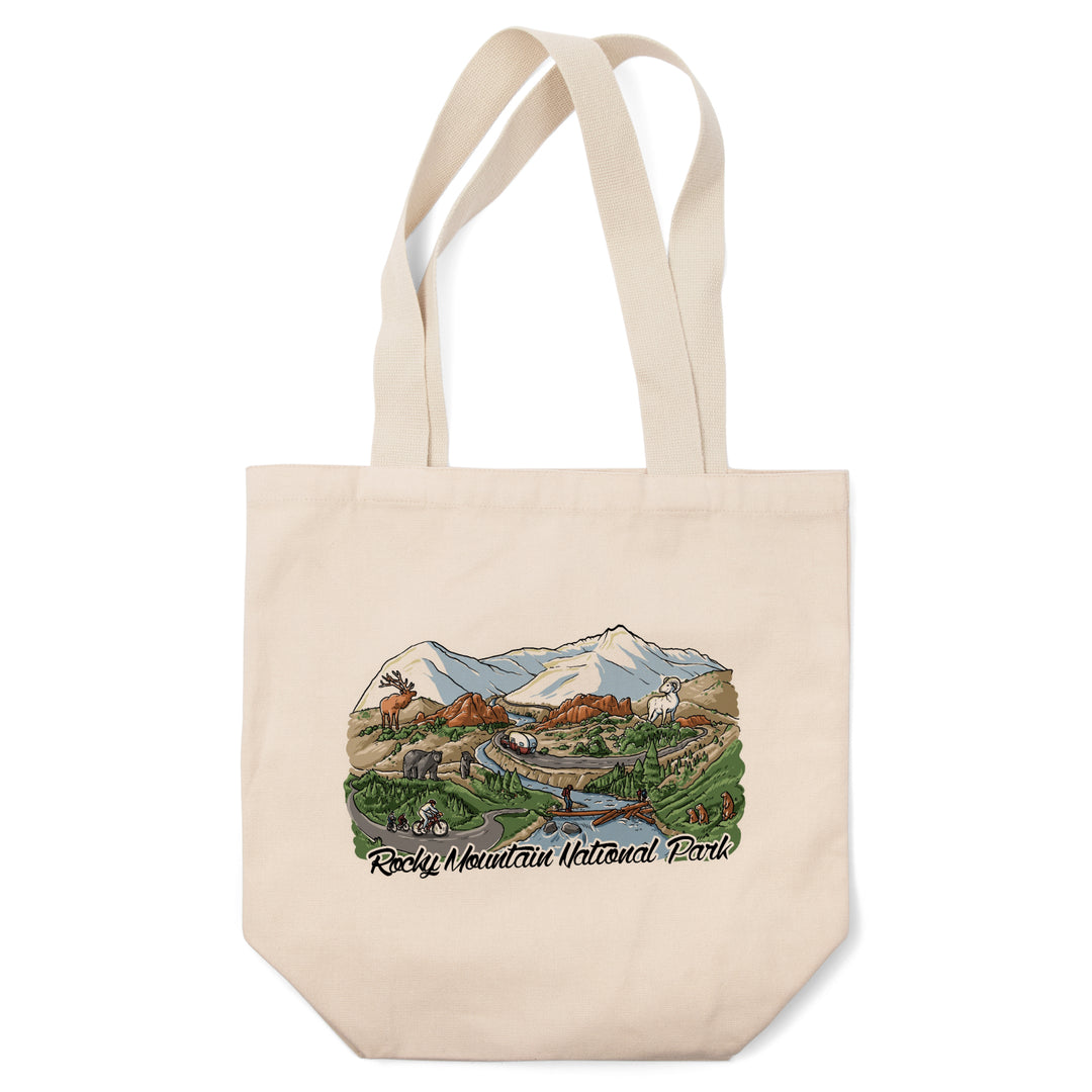 Rocky Mountain National Park, Colorado, Line Drawing, Tote Bag