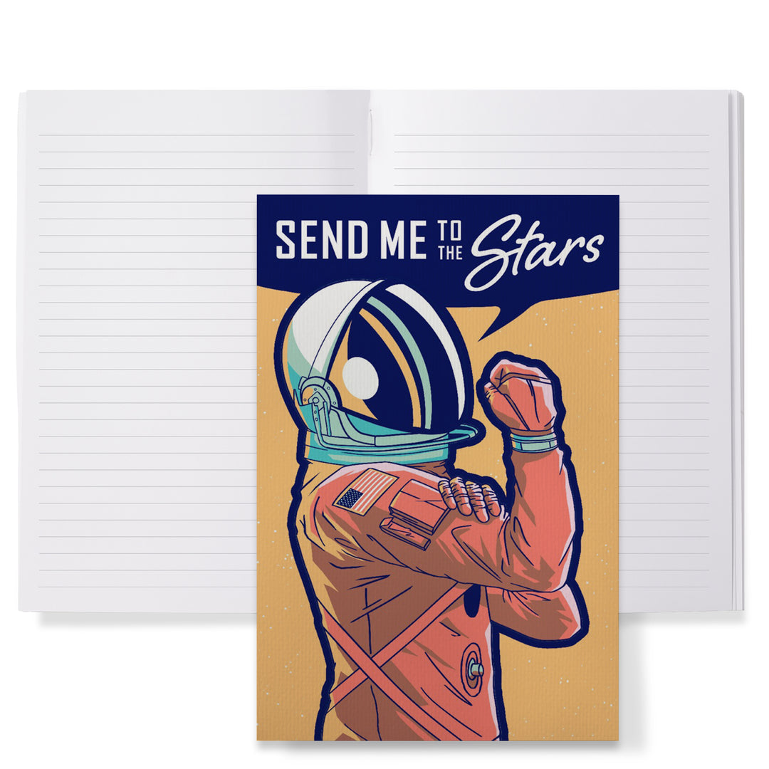 Lined 6x9 Journal, Space Queens Collection, Woman Astronaut, Send Me To The Stars, Lay Flat, 193 Pages, FSC paper