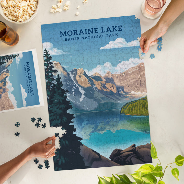 Banff National Park, Canada, Lithograph, Moraine Lake, 1000 Piece Jigsaw Puzzle