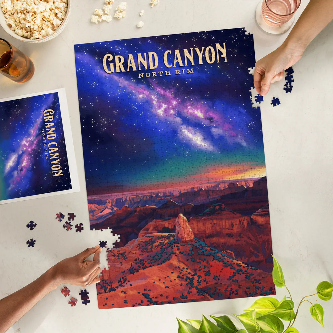 North Rim, Arizona, Oil Painting, Grand Canyon with Stars and Milky Way, 1000 Piece Jigsaw Puzzle