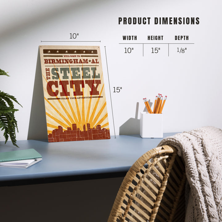 Birmingham, Alabama, Skyline and Sunburst, Wood Sign and Postcards