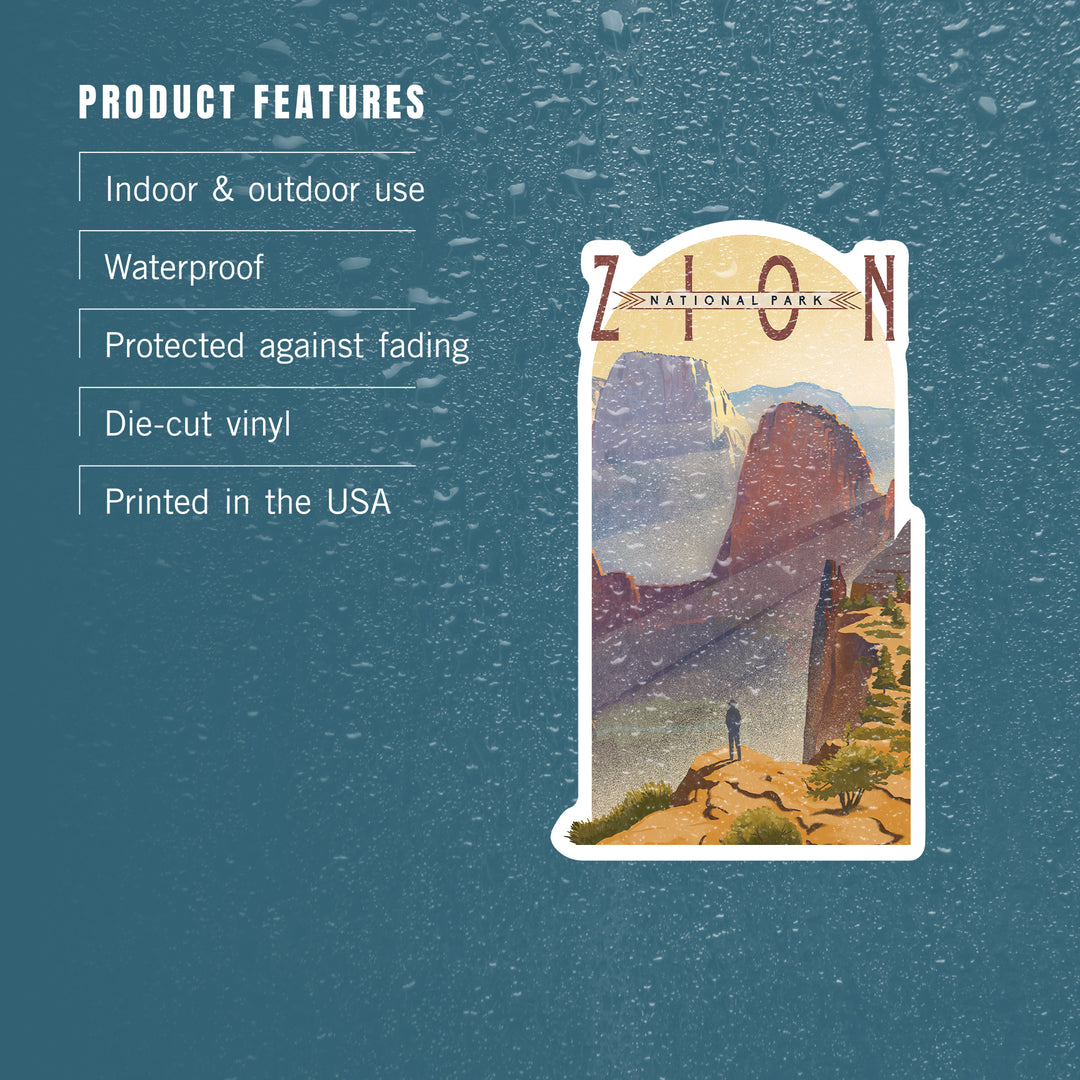 Zion National Park, Utah, Lithograph, Contour, Lantern Press Artwork, Vinyl Sticker
