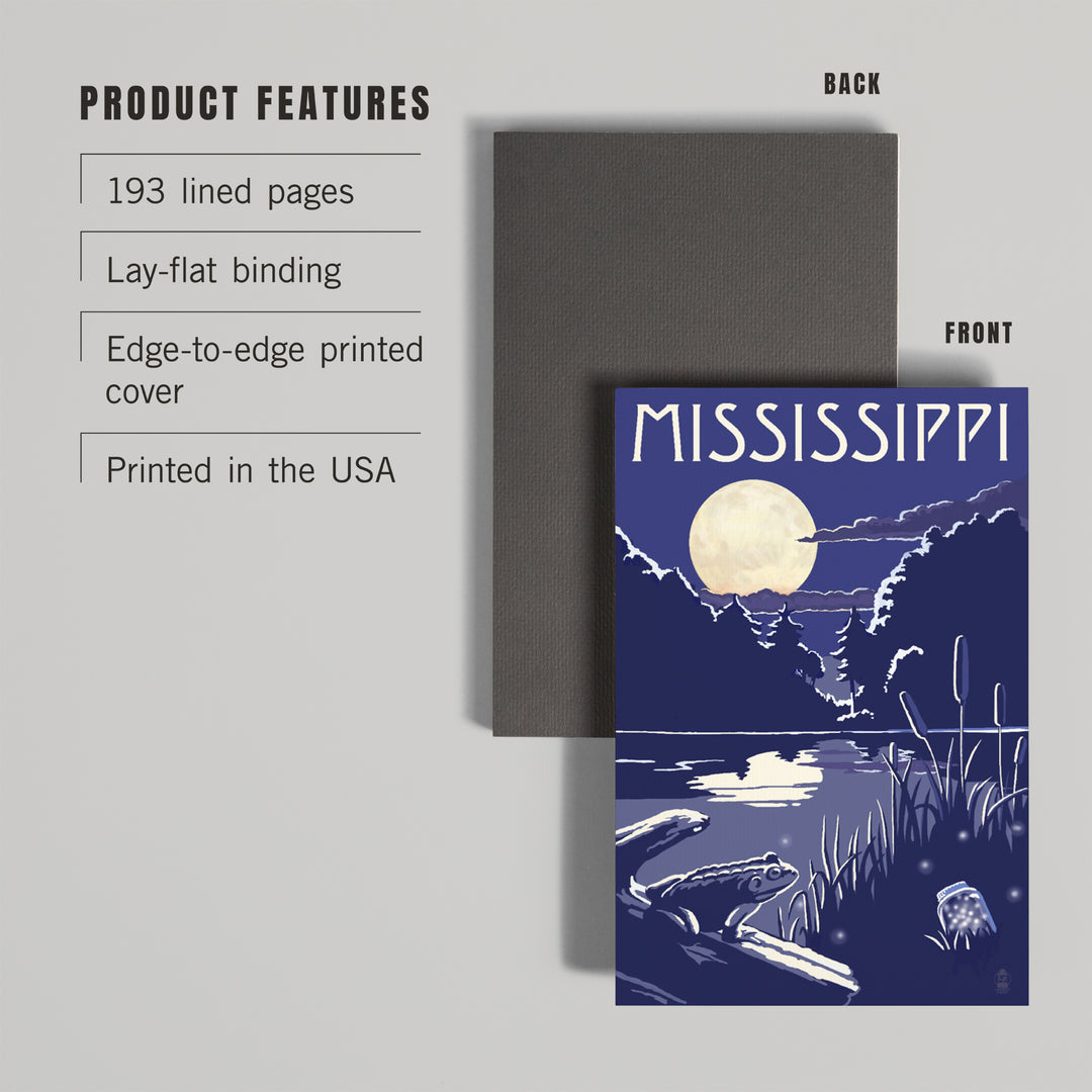 Lined 6x9 Journal, Mississippi, Lake at Night, Lay Flat, 193 Pages, FSC paper