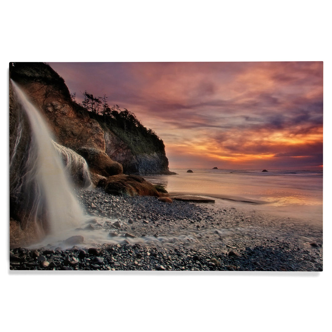 Hug Point, Oregon, Sunset, Waterfall, Lantern Press Photography, Wood Signs and Postcards