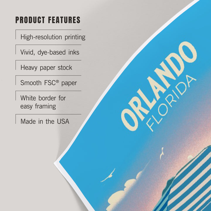 Orlando, Florida, Lithograph, Beach Umbrella and Chair, Art & Giclee Prints
