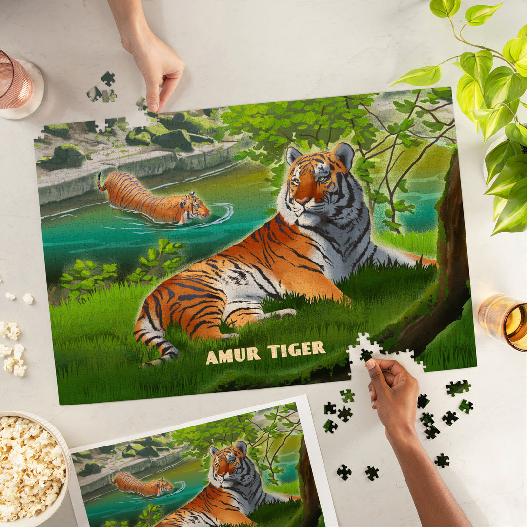 Lithograph Wildlife Amur (Siberian) Tiger, 1000 Piece Jigsaw Puzzle