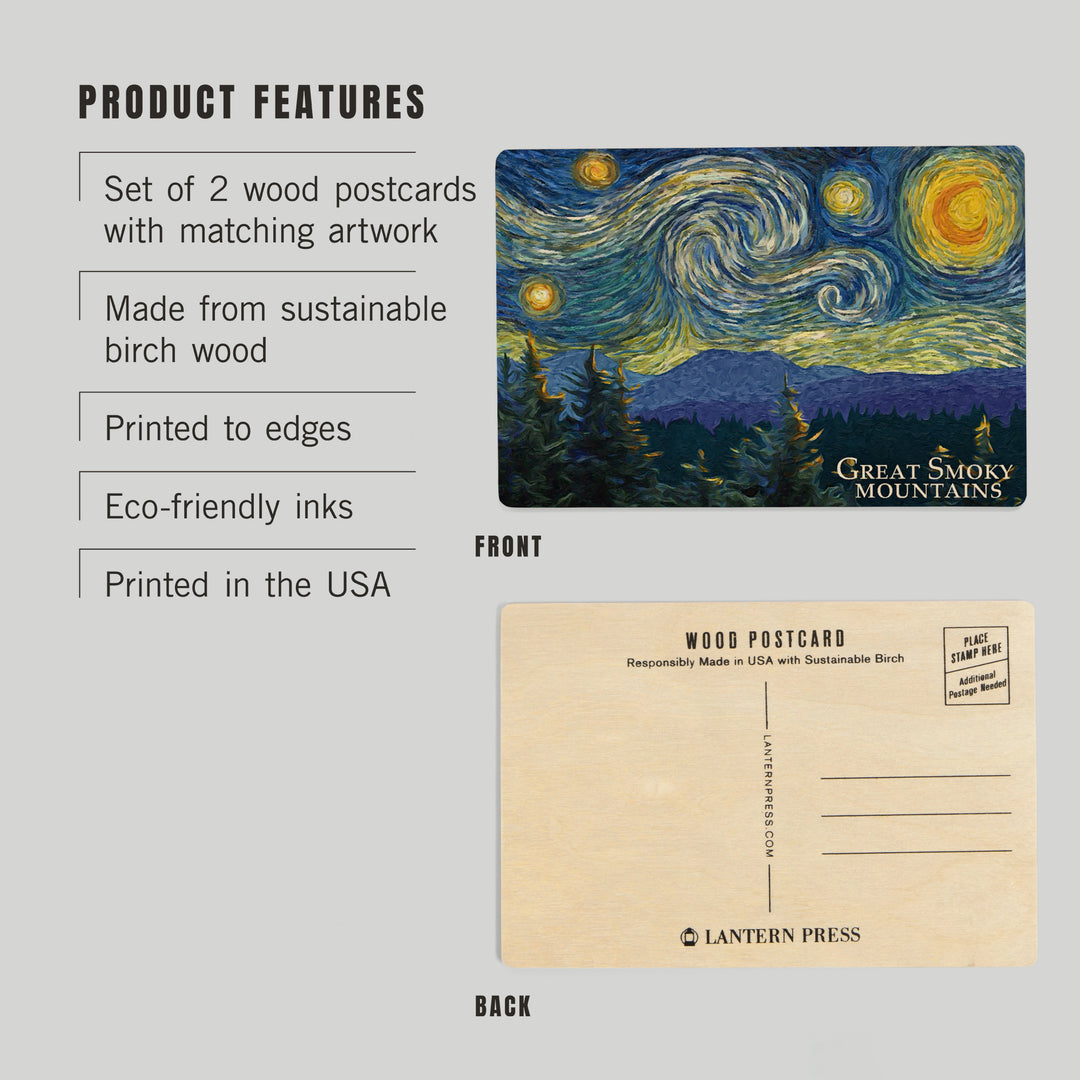 Great Smoky Mountains, Starry Night, Wood Sign and Postcards