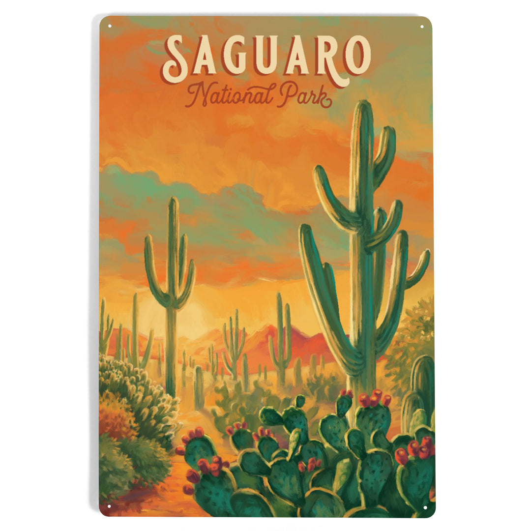 Saguaro National Park, Arizona, Oil Painting National Park Series, Metal Signs