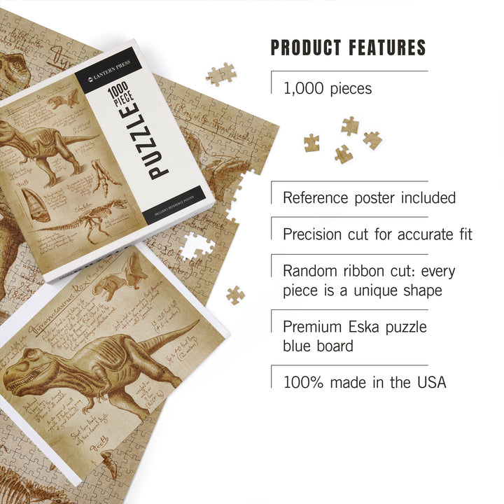 Tyrannosaurus Rex Dinosaur, Da Vinci Style, 1000 Piece Jigsaw Puzzle