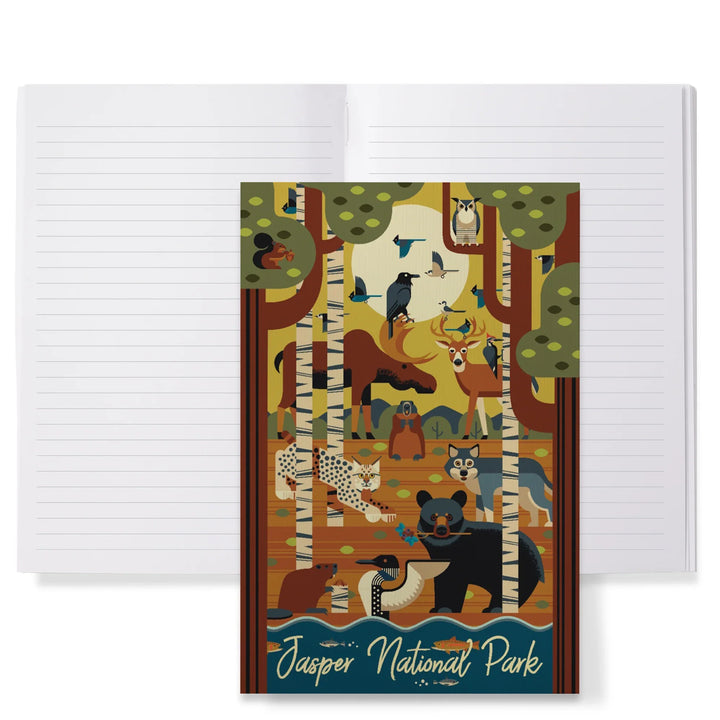 Lined 6x9 Journal, Jasper National Park, Canada, Forest Animals, Geometric, Lay Flat, 193 Pages, FSC paper