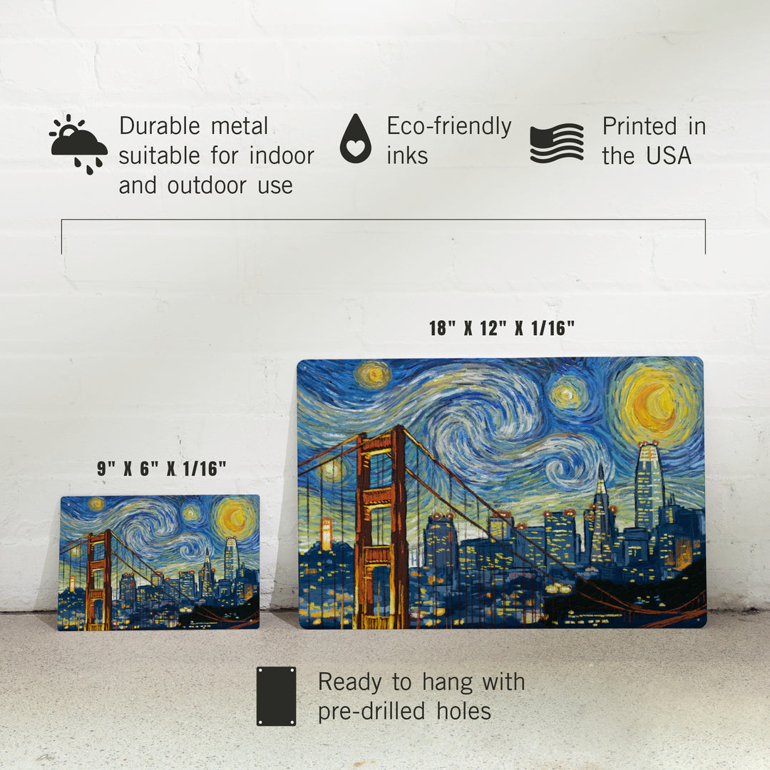San Francisco, California, Starry Night City Series, 12x18 Metal Sign
