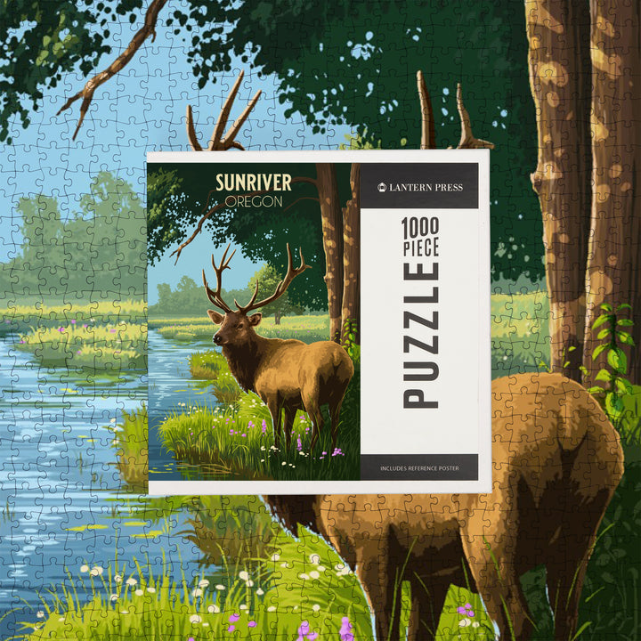Sunriver, Oregon, Painterly, Roosevelt Elk, Jigsaw Puzzle