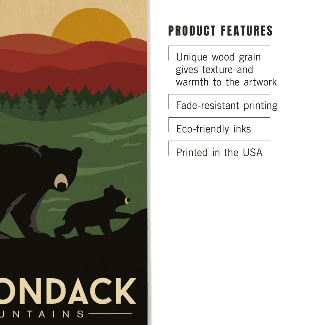 Adirondack Mountains, New York, Black Bear & Cub, Lantern Press Artwork, Wood Signs and Postcards