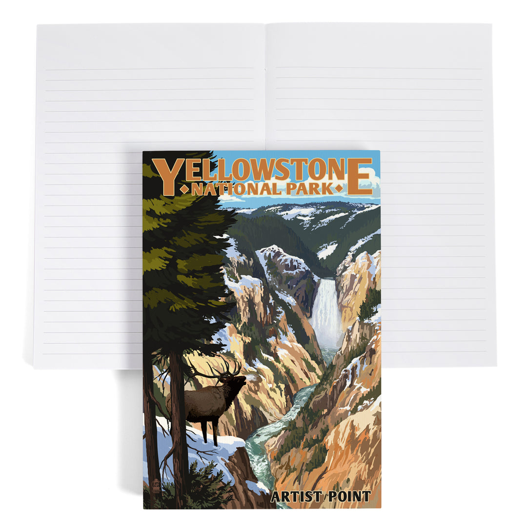 Lined 6x9 Journal, Yellowstone National Park, Wyoming, Artist Point and Elk, Lay Flat, 193 Pages, FSC paper