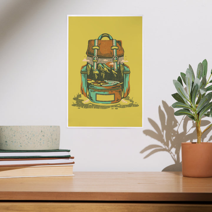 Backpack, Distressed Vector, Yellow, Art & Giclee Prints