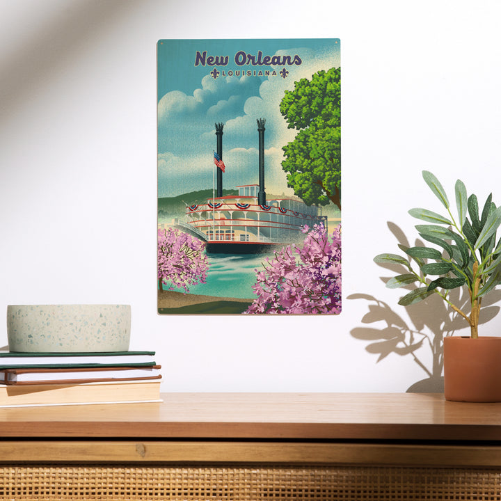 New Orleans, Louisiana, Litho Paddle Wheel, Wood Sign and Postcards