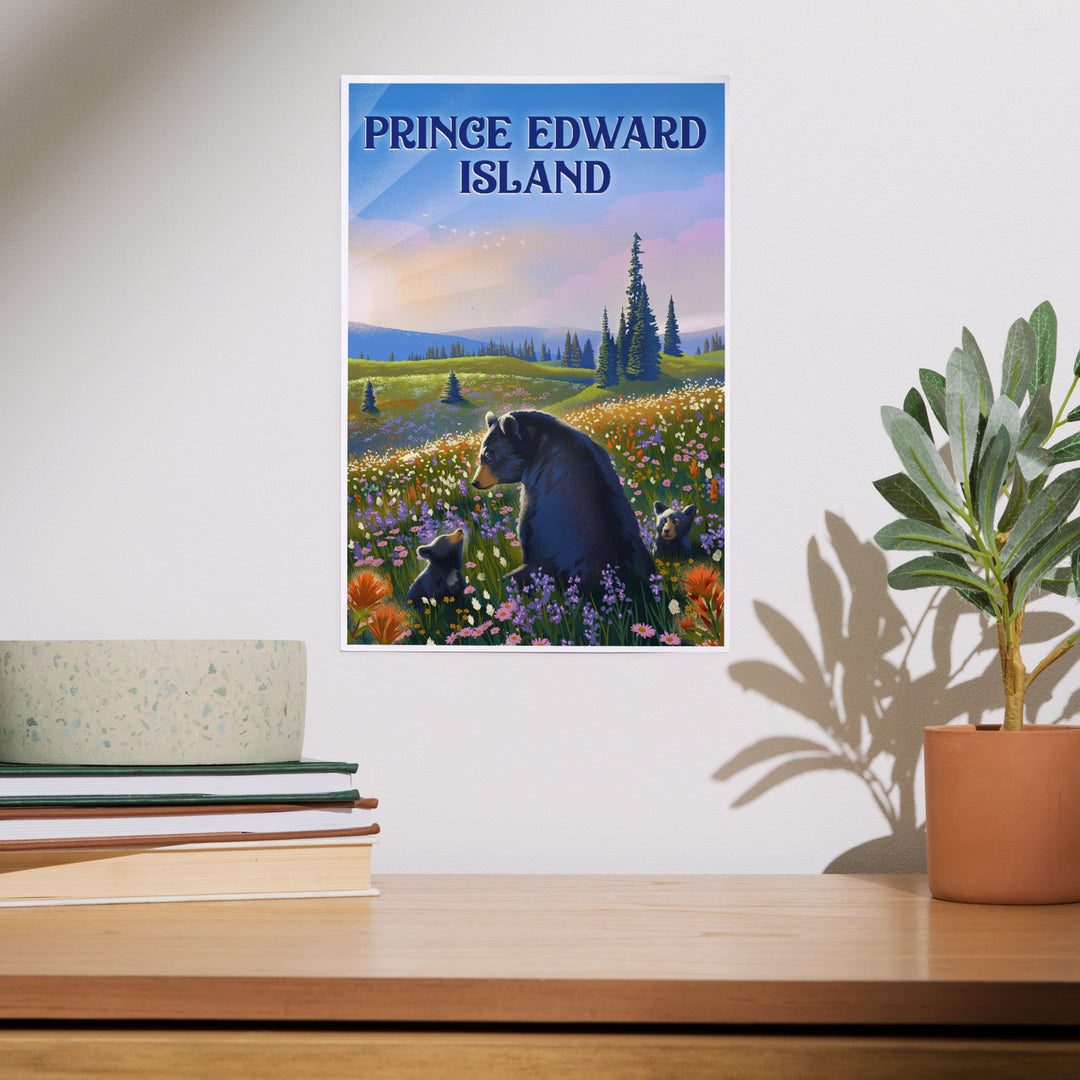 Prince Edward Island, Lithograph, Bear Family in Field art prints, metal signs