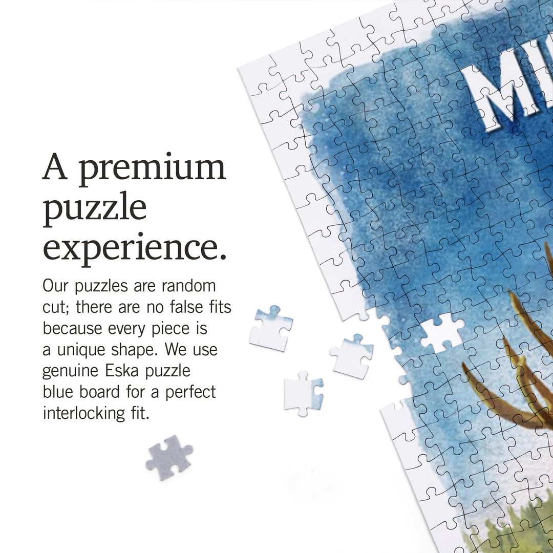 Michigan, Watercolor Study, Moose, 1000 Piece Jigsaw Puzzle