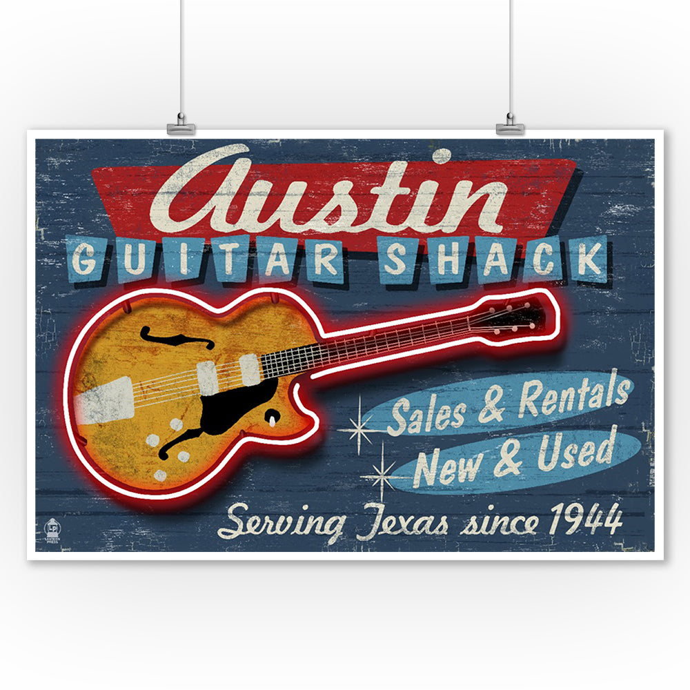 Austin, Texas, Guitar Shack Vintage Sign, Art & Giclee Prints