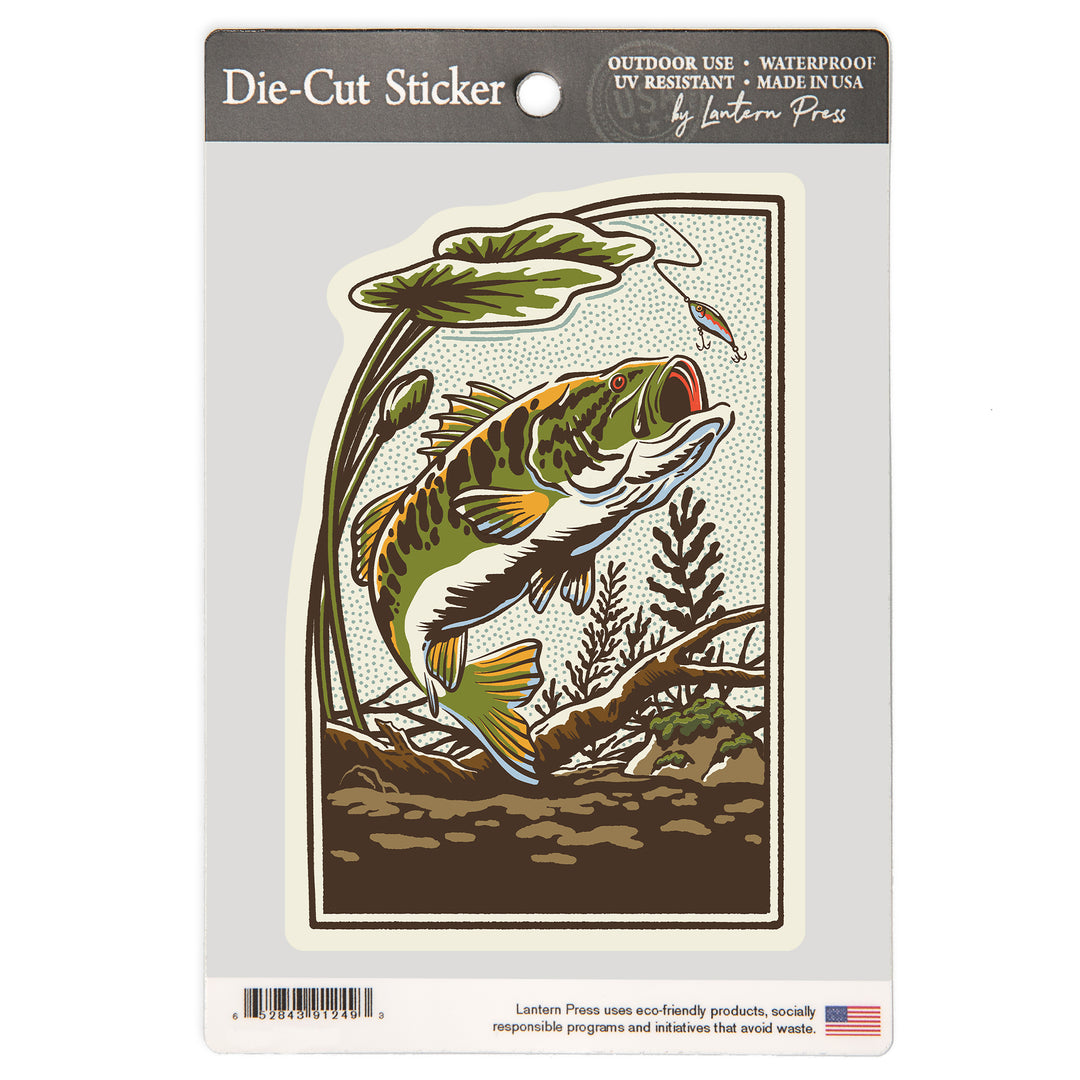 Vintage Linework, Bass Fishing, Vinyl Sticker