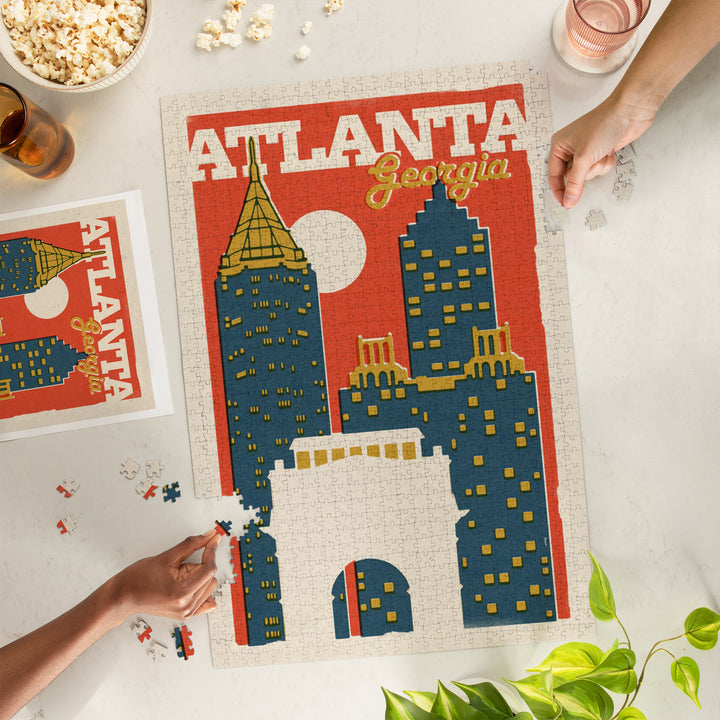 Atlanta, Georgia, Woodblock City Series, Skyline, 1000 Piece Jigsaw Puzzle
