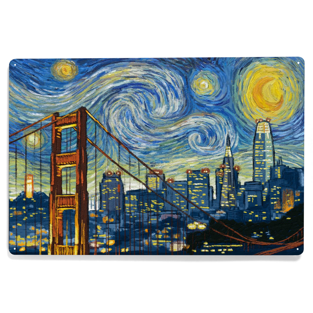 San Francisco, California, Starry Night City Series, 12x18 Metal Sign
