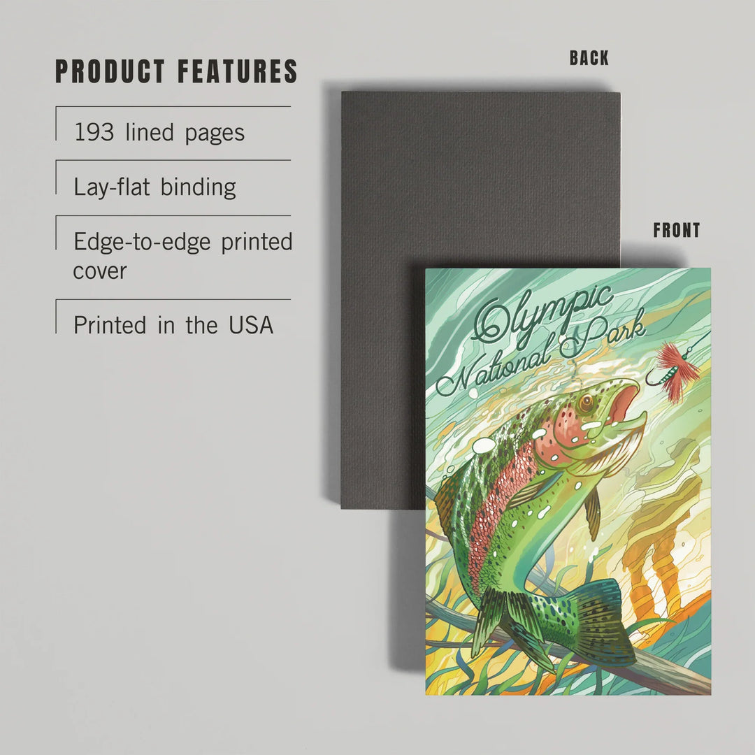 Lined 6x9 Journal, Olympic National Park, Washington, Get Outside Series, Underwater Trout with Dry Fly, Lay Flat, 193 Pages, FSC paper