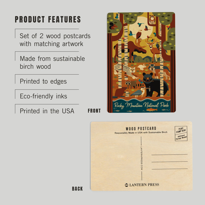 Rocky Mountain National Park, Colorado, Geometric, Forest Animals, Wood Sign and Postcards