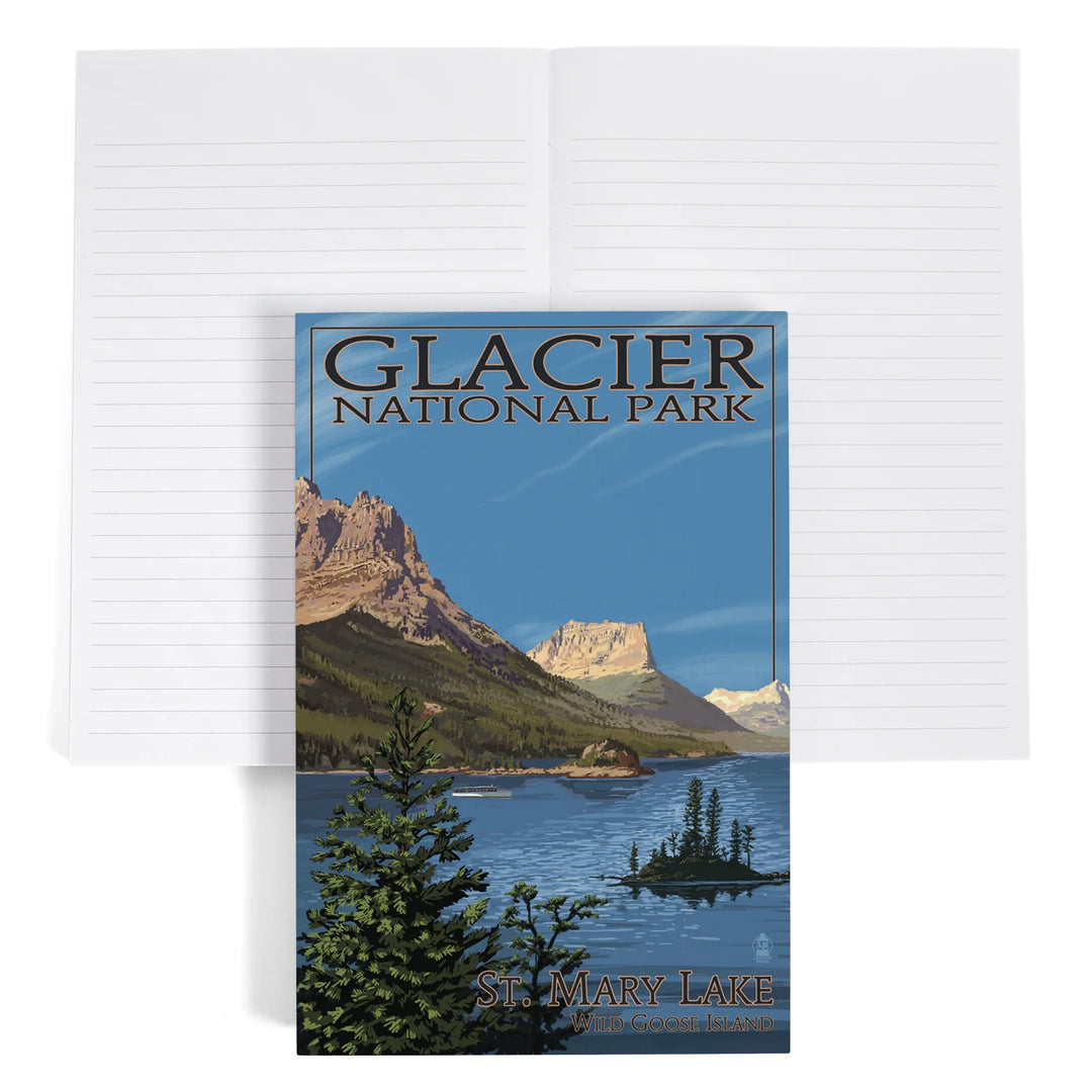 Lined 6x9 Journal, Glacier National Park, Montana, St. Mary Lake, Lay Flat, 193 Pages, FSC paper
