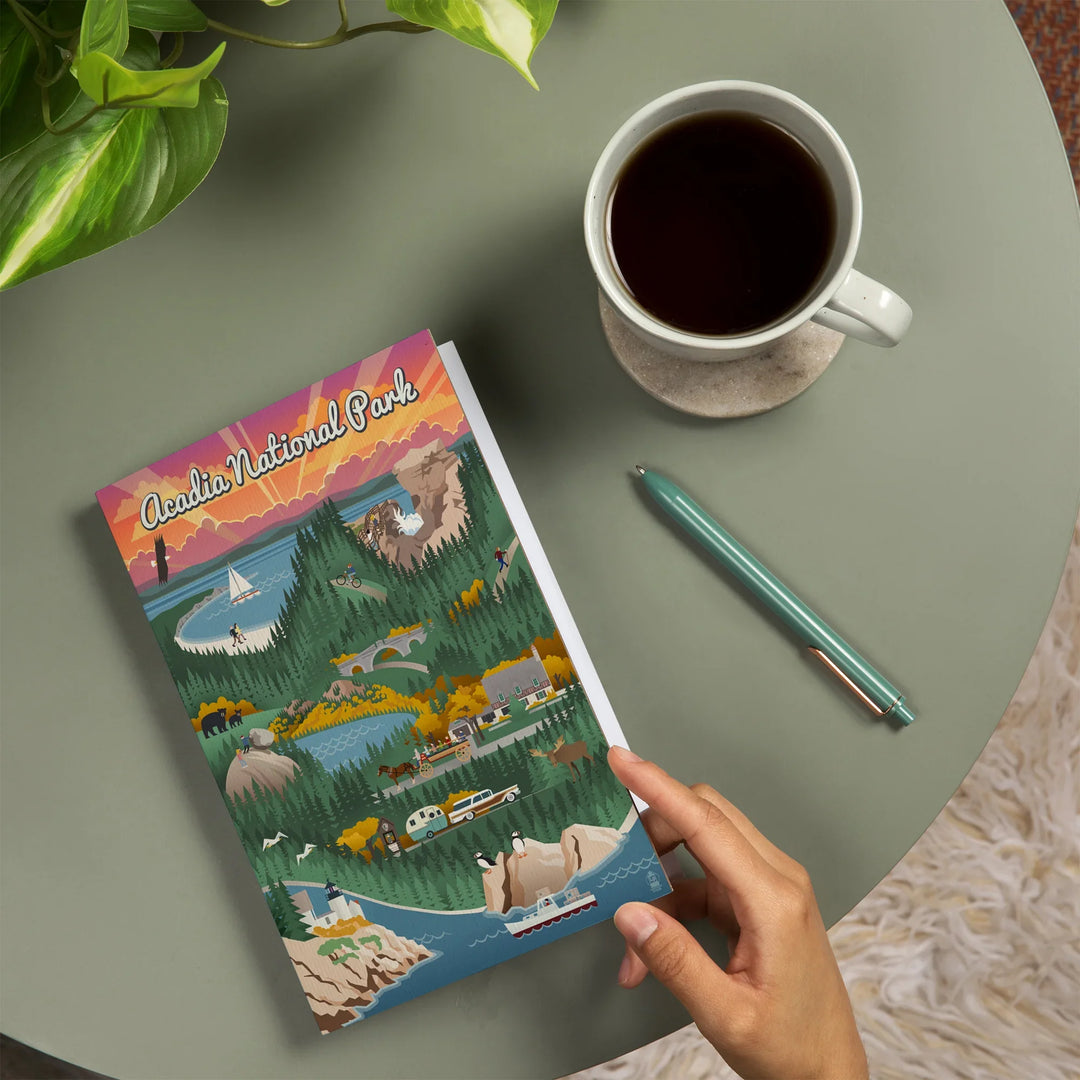 Lined 6x9 Journal, Acadia National Park, Maine, Retro View, Lay Flat, 193 Pages, FSC paper