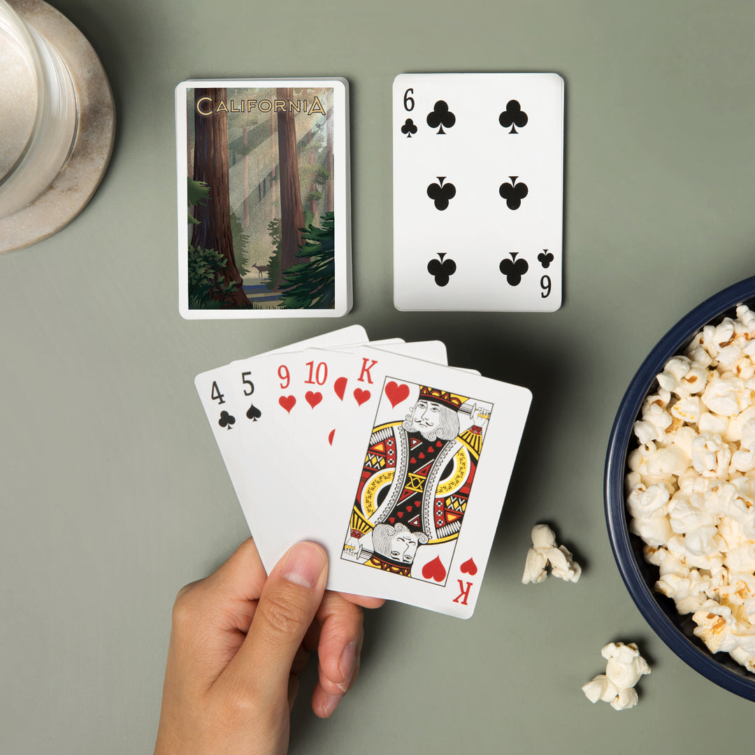Playing Cards, California, Lithograph, Deer in Forest, 52 Card Deck with Jokers in Box, Unique Art