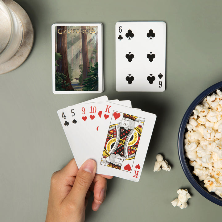 Playing Cards, California, Lithograph, Deer in Forest, 52 Card Deck with Jokers in Box, Unique Art