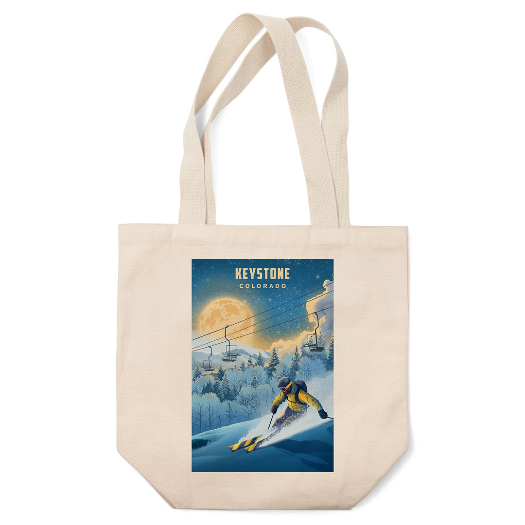 Keystone, Colorado, Lithograph, Night Ski, Tote Bag