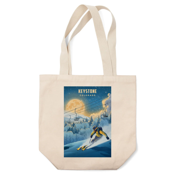 Keystone, Colorado, Lithograph, Night Ski, Tote Bag