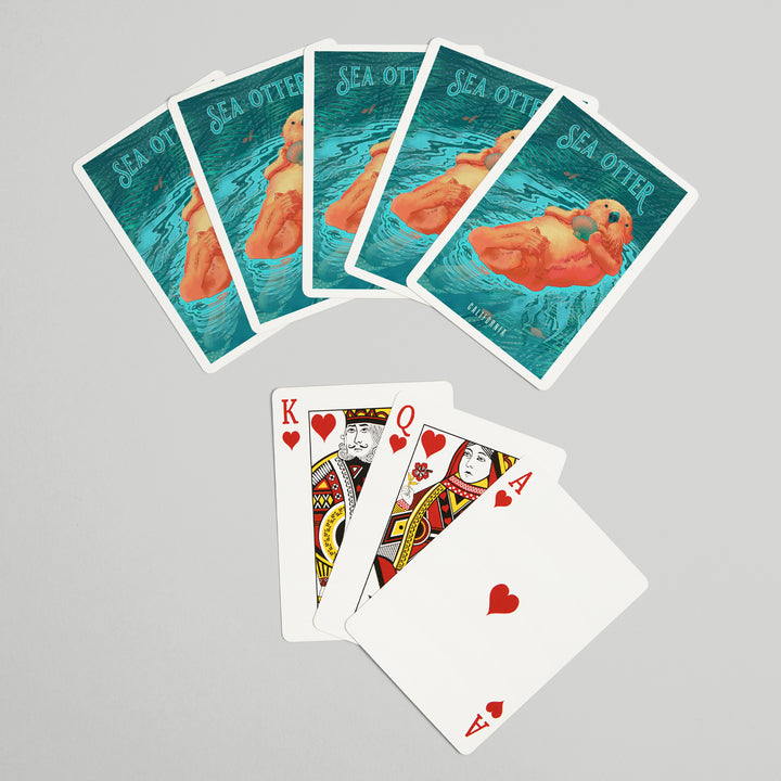 Playing Cards, California, Fluid Linework, Sea Otter, 52 Card Deck with Jokers in Box, Unique Art