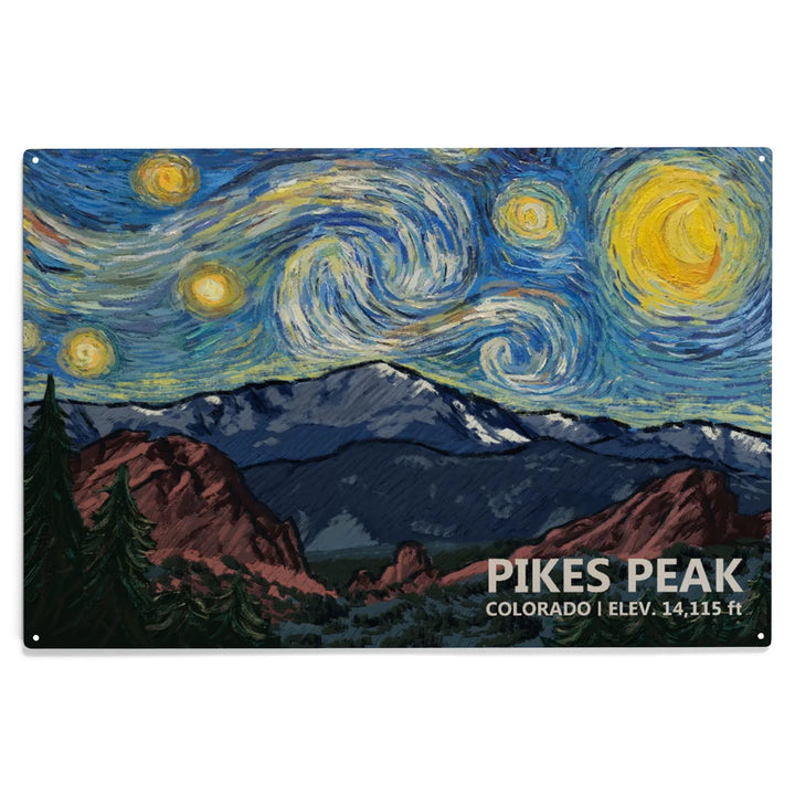 Pikes Peak, Colorado, Van Gogh Starry Night, Wood Sign and Postcards