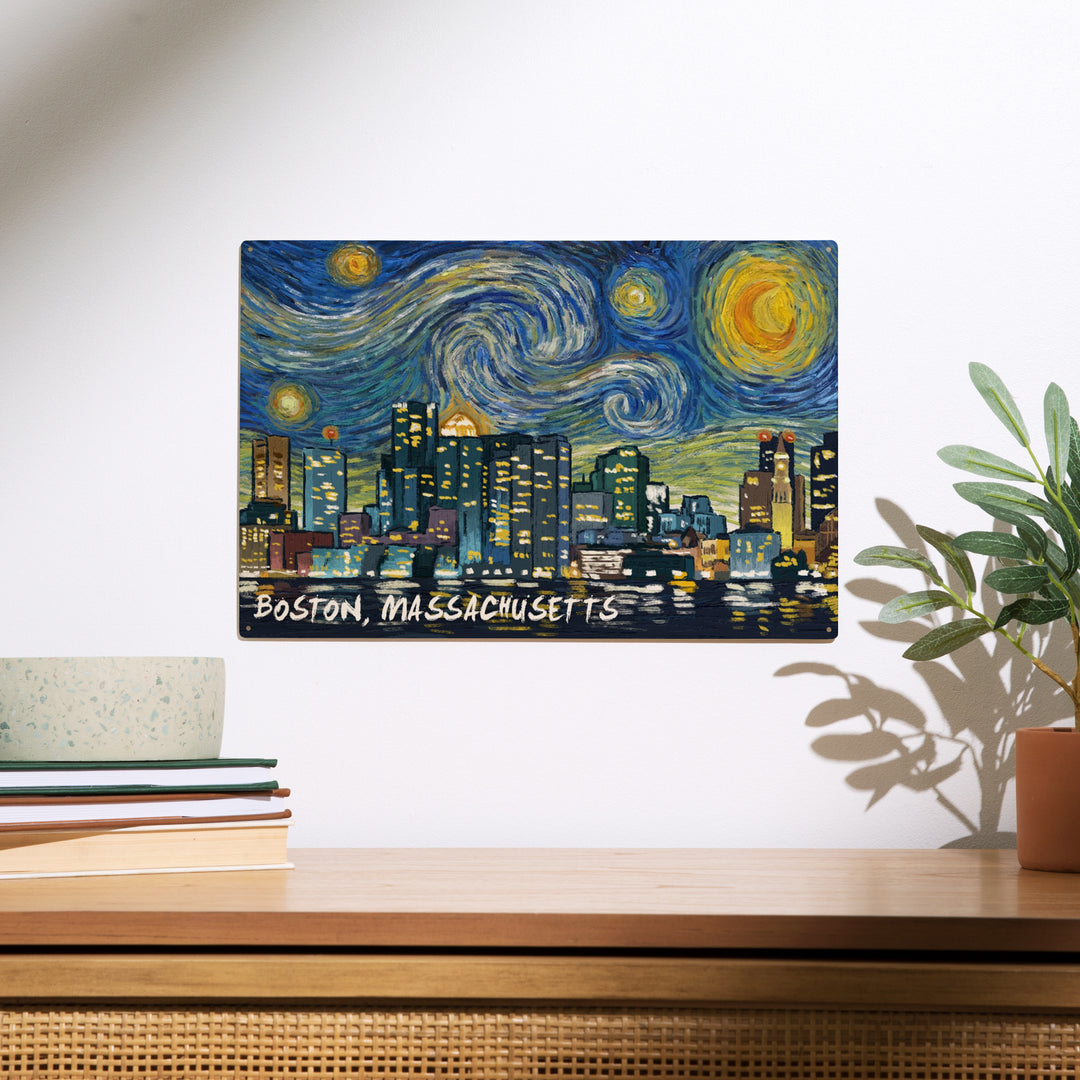 Boston, Massachusetts, Starry Night City 78711, Wood Sign and Postcards