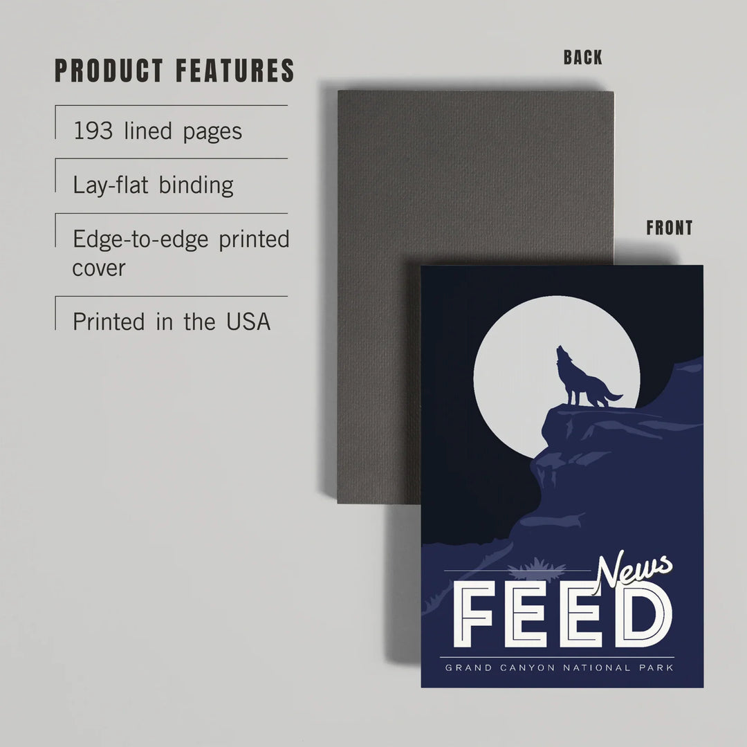 Lined 6x9 Journal, Grand Canyon National Park, News Feed, Desert Cliff and Howling Wolf, Lay Flat, 193 Pages, FSC paper