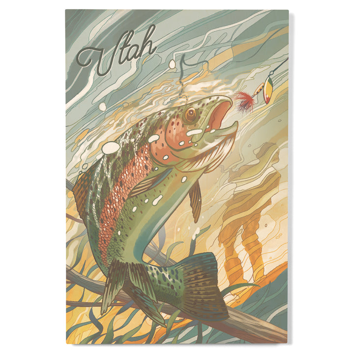 Utah, Fishing, Underwater Trout wood signs and postcards