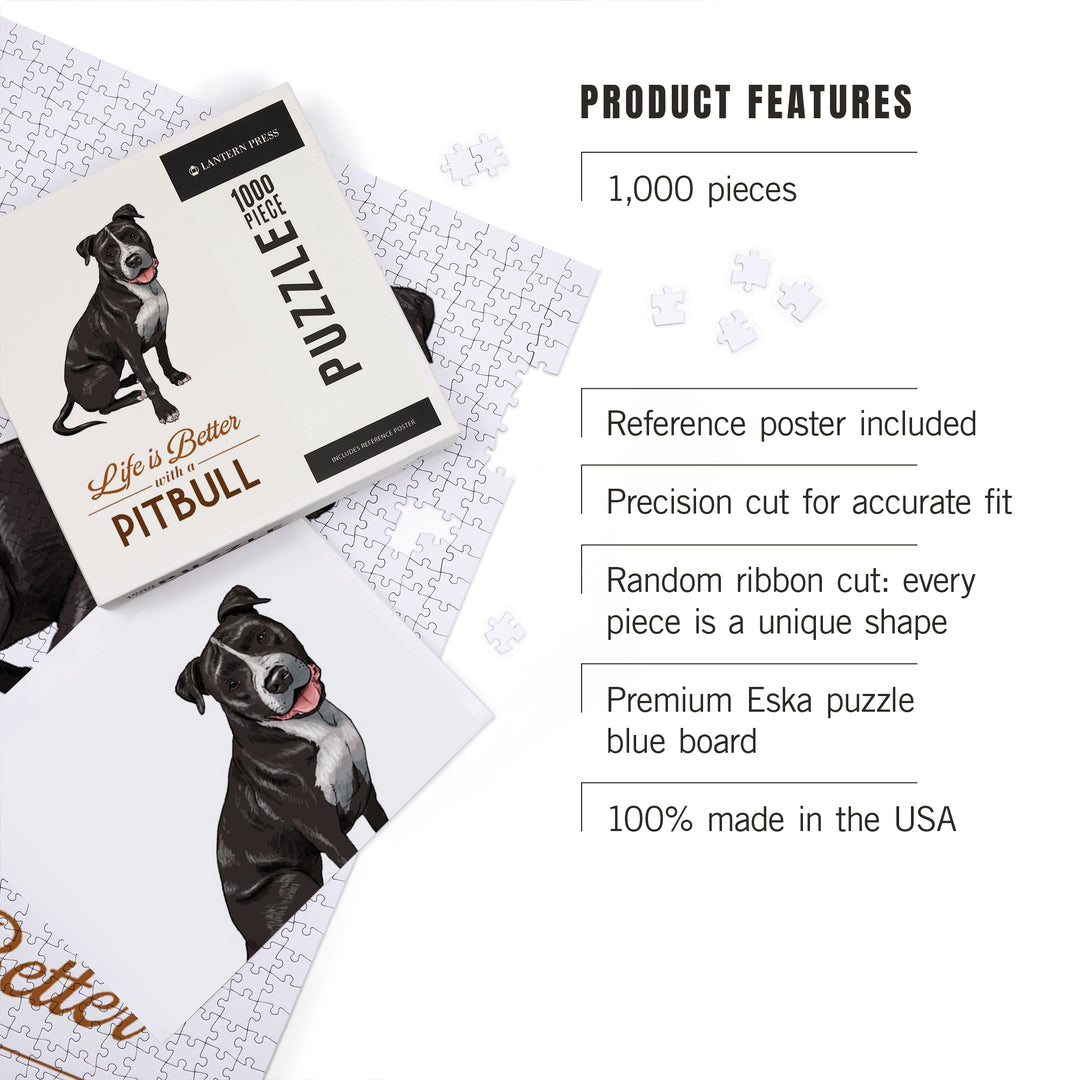 Pitbull, Life is Better, Black and White, Jigsaw Puzzle